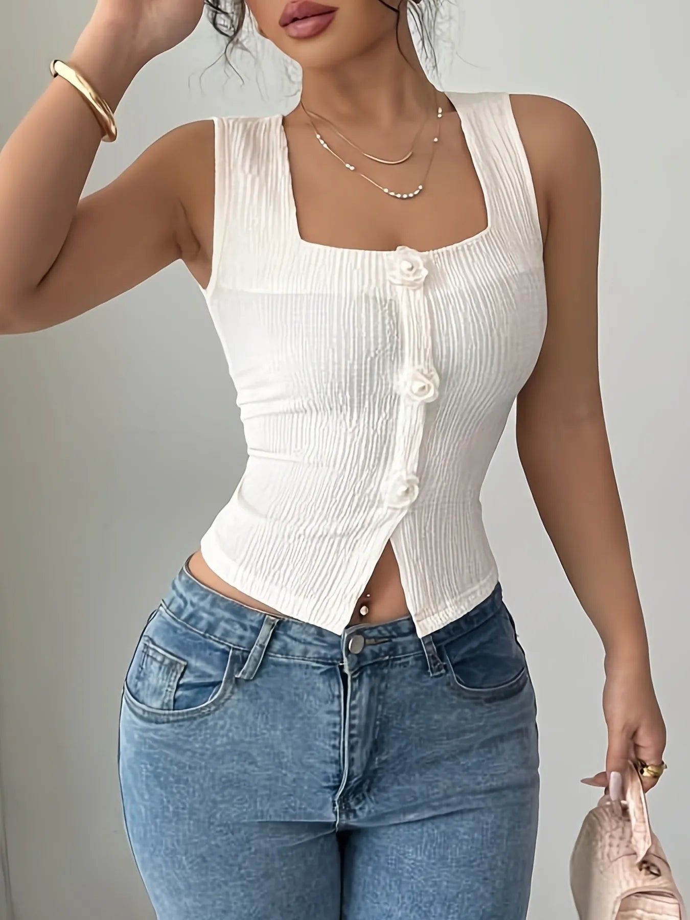 Trendsi Flower Square Neck Tank