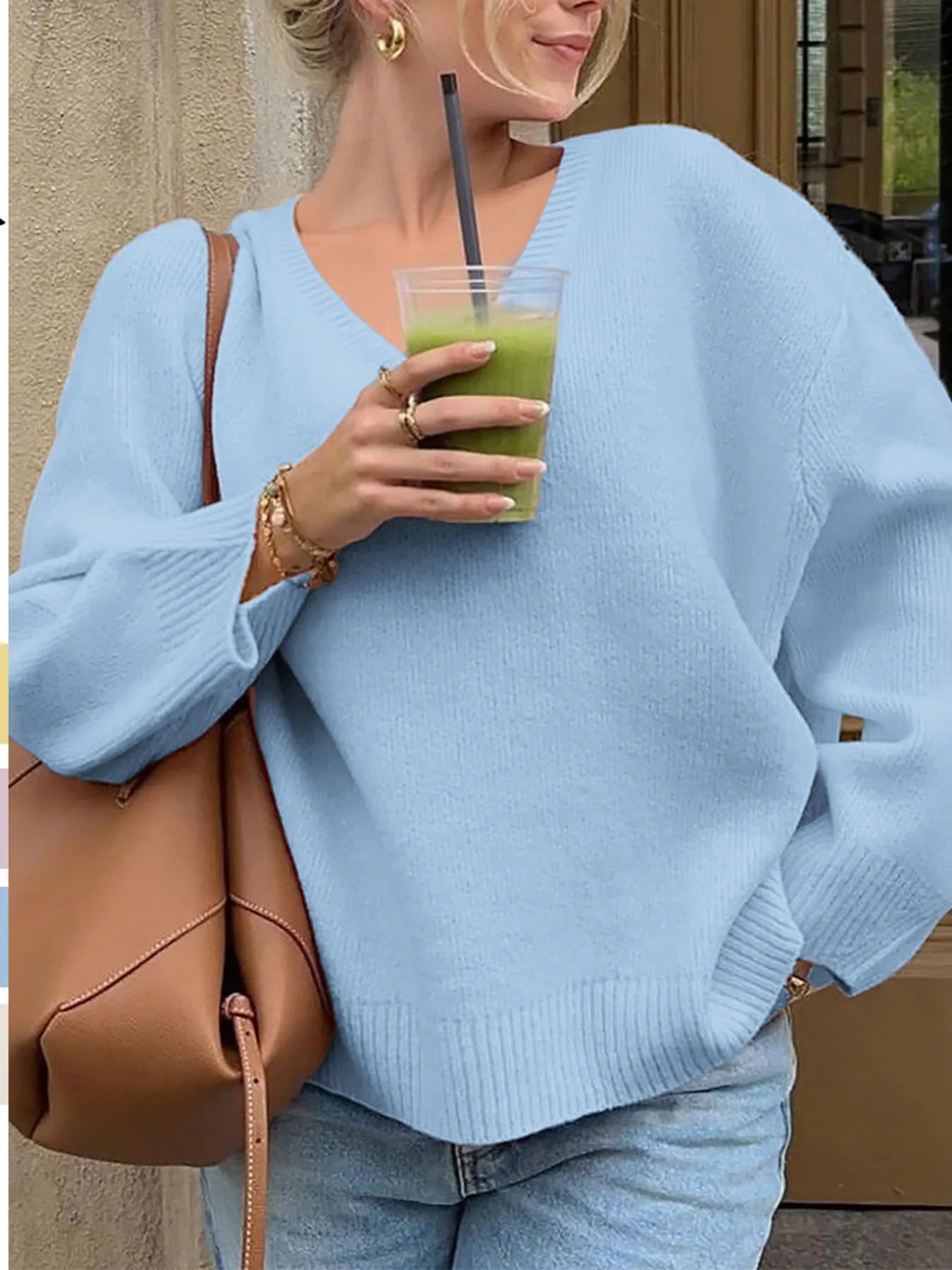 Trendsi V-Neck Long Sleeve Sweater