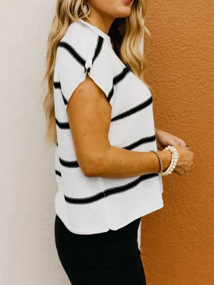 Trendsi Striped Batwing Sleeve Knit Top