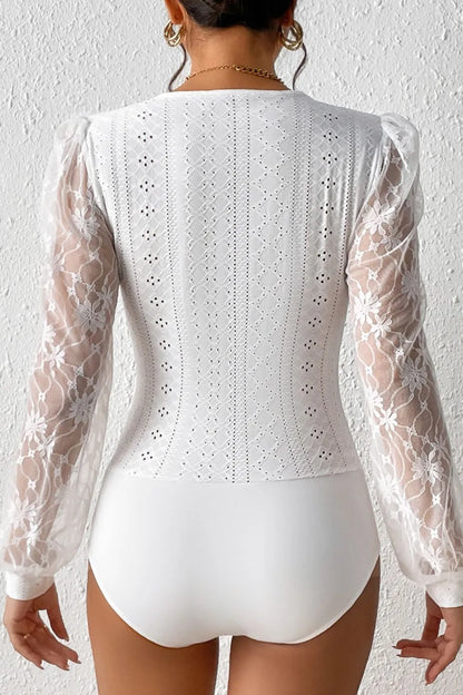 Trendsi Eyelet Lace Long Sleeve Bodysuit