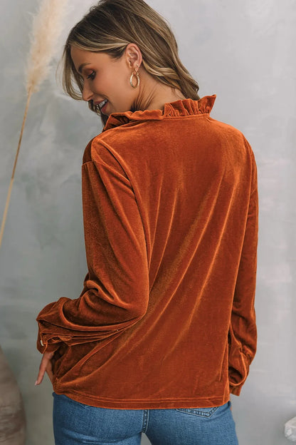Trendsi Notched Frill Detail Long Sleeve Blouse