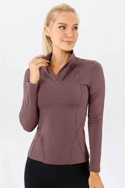 Mock Neck Quarter Zip Active T-Shirt Easy Apparels