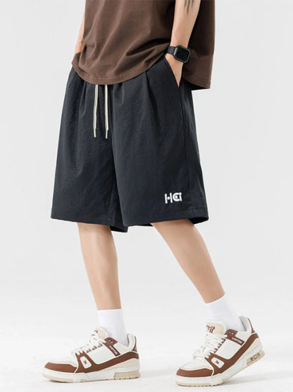 Men's Plus Size Casual Drawstring Basketball Shorts Black Easy Apparels