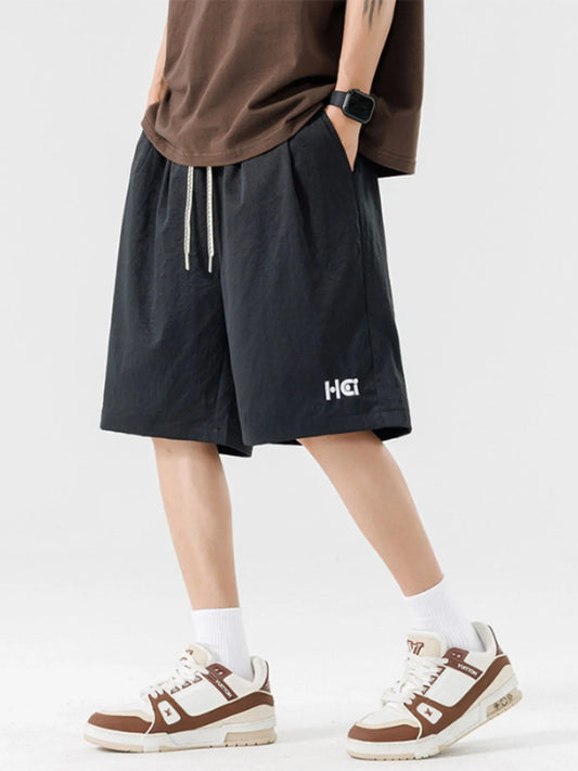 Men's Plus Size Casual Drawstring Basketball Shorts Black Easy Apparels