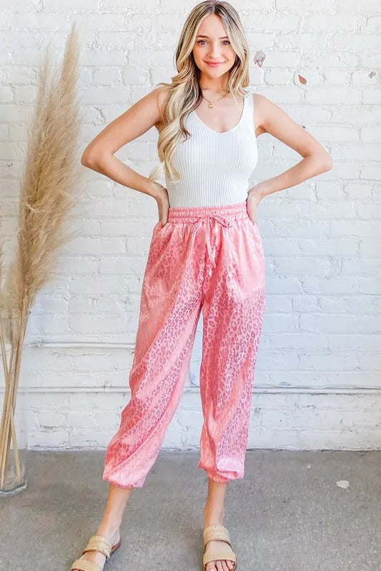 And The Why Satin Leopard Print Joggers PINK Easy Apparels