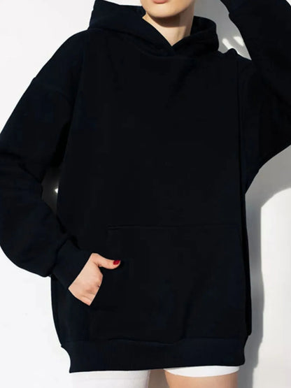 Trendsi Kangaroo Pocket Long Sleeve Hoodie Black