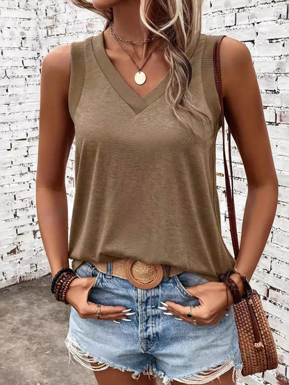 Trendsi V-Neck Tank Khaki