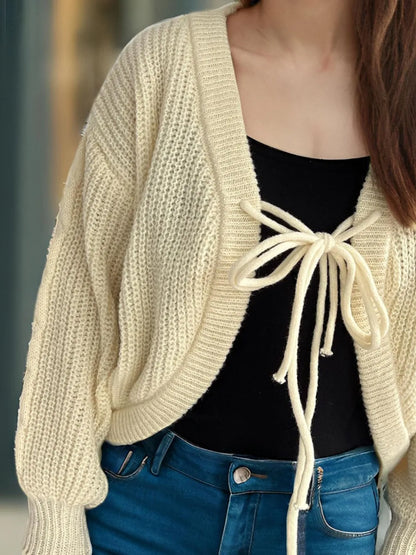 Tied Dropped Shoulder Long Sleeve Cardigan Easy Apparels