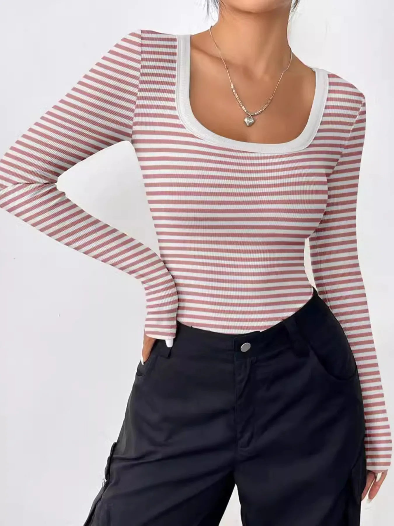 Trendsi Striped Long Sleeve Scoop Neck T-Shirt