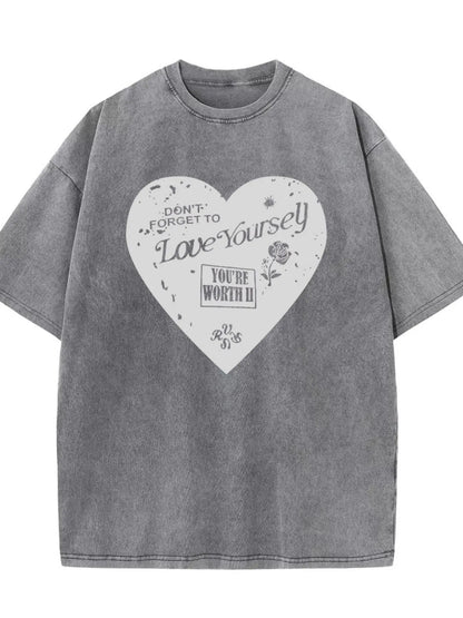 Trendsi Heart Round Neck Short Sleeve T-Shirt Grey