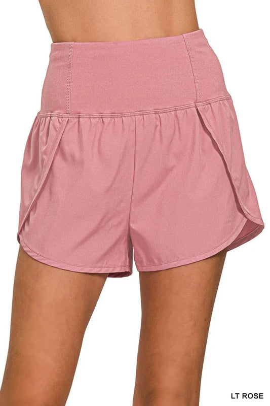 Zenana High Waisted Zippered Back Pocket Running Shorts LT ROSE Easy Apparels