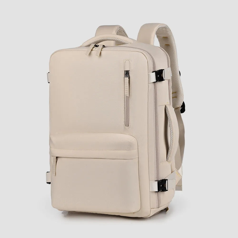 Oxford Cloth Side Pockets Backpack Bag with Handles Beige One Size Easy Apparels