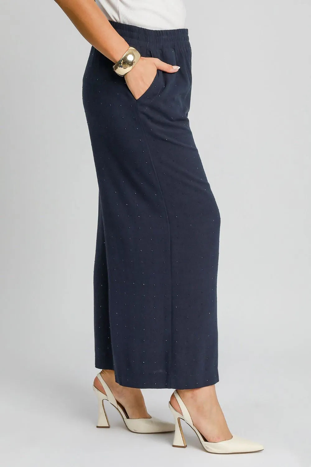 Umgee Full Size High Waisted Embellished Linen Pants Plus Size Easy Apparels