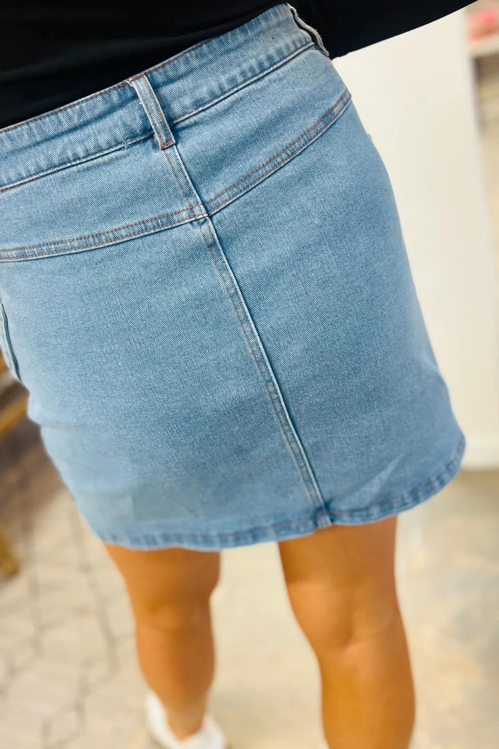 Acid Wash Bowknot Details High Waist Denim Skirt Easy Apparels