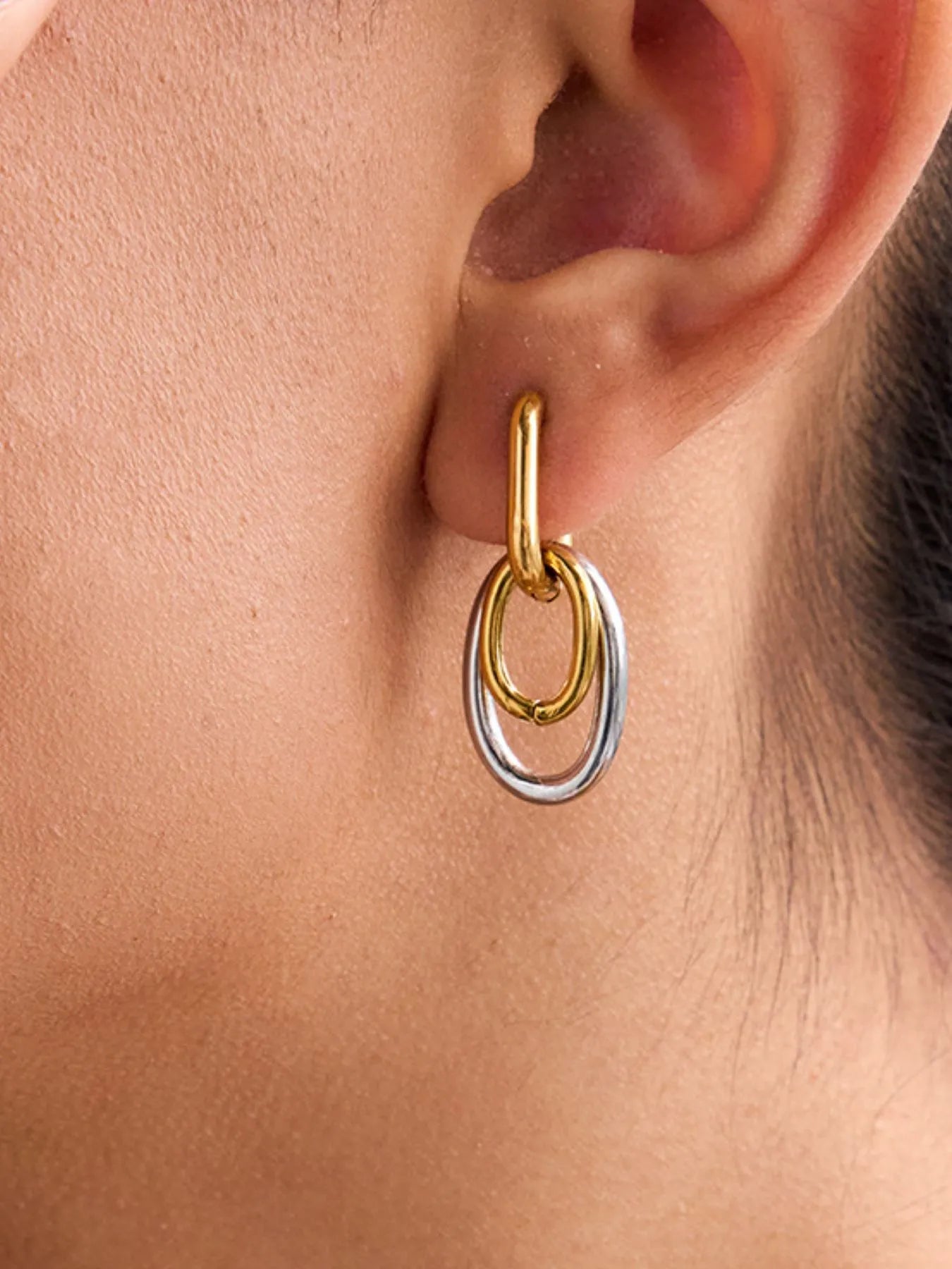 Stainless Steel Two-Tone Interlocked Hoop Earrings Easy Apparels