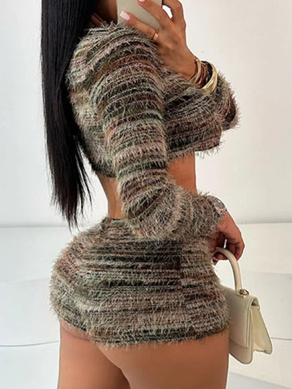 Square Neck Crop Top and Shorts Sweater Set Easy Apparels
