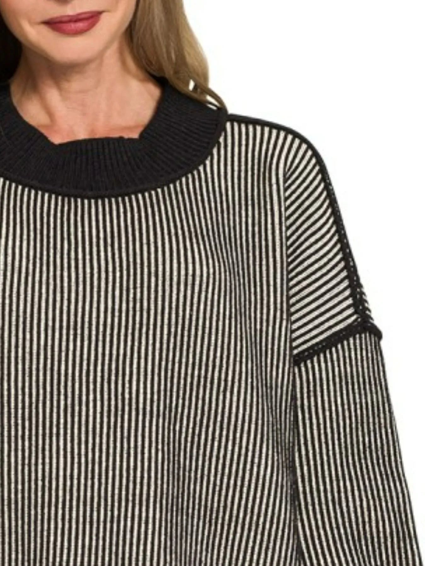 Trendsi Zenana Exposed Seam Two Tone Ribbed Sweater