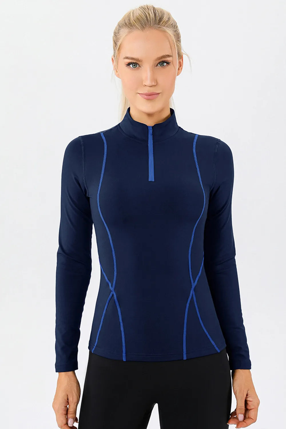 Mock Neck Quarter Zip Active T-Shirt Dark Blue Easy Apparels