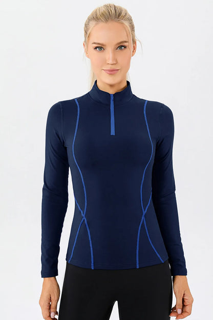 Mock Neck Quarter Zip Active T-Shirt Dark Blue Easy Apparels