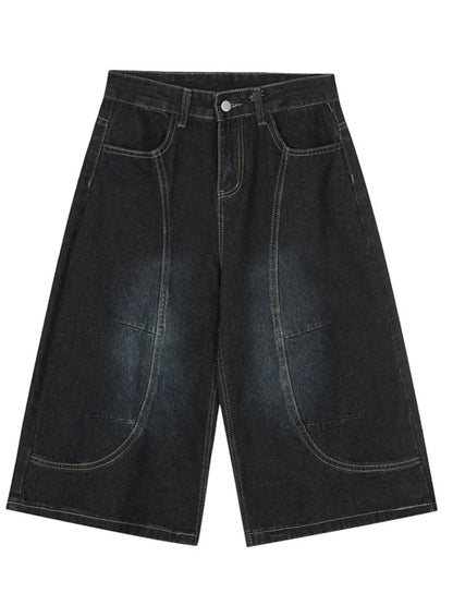 Men's Wide Leg Denim Shorts Black Easy Apparels