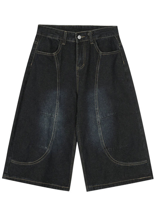 Men's Wide Leg Denim Shorts Black Easy Apparels
