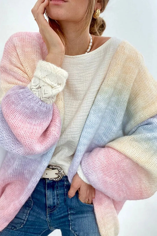 Gradient Open Front Drop Shoulder Cardigan Stripe Easy Apparels