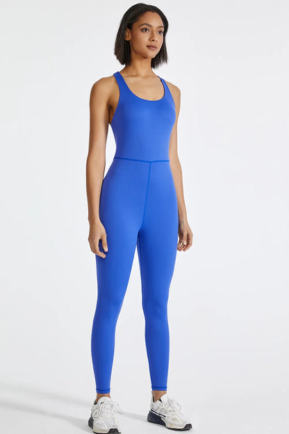 Crisscross Back Wide Strap Active Jumpsuit Easy Apparels