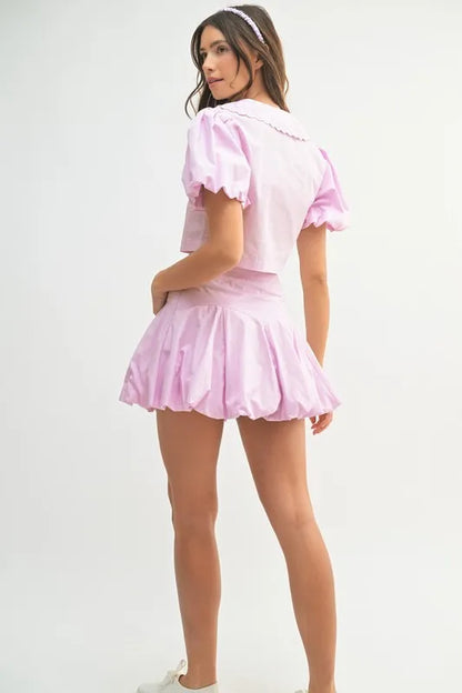 MABLE Puff Sleeve Button Down Top and Bubble Skirt Set Easy Apparels