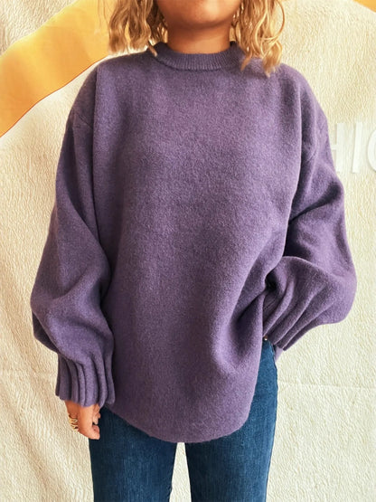 Trendsi Round Neck Dropped Shoulder Sweater Purple One Size
