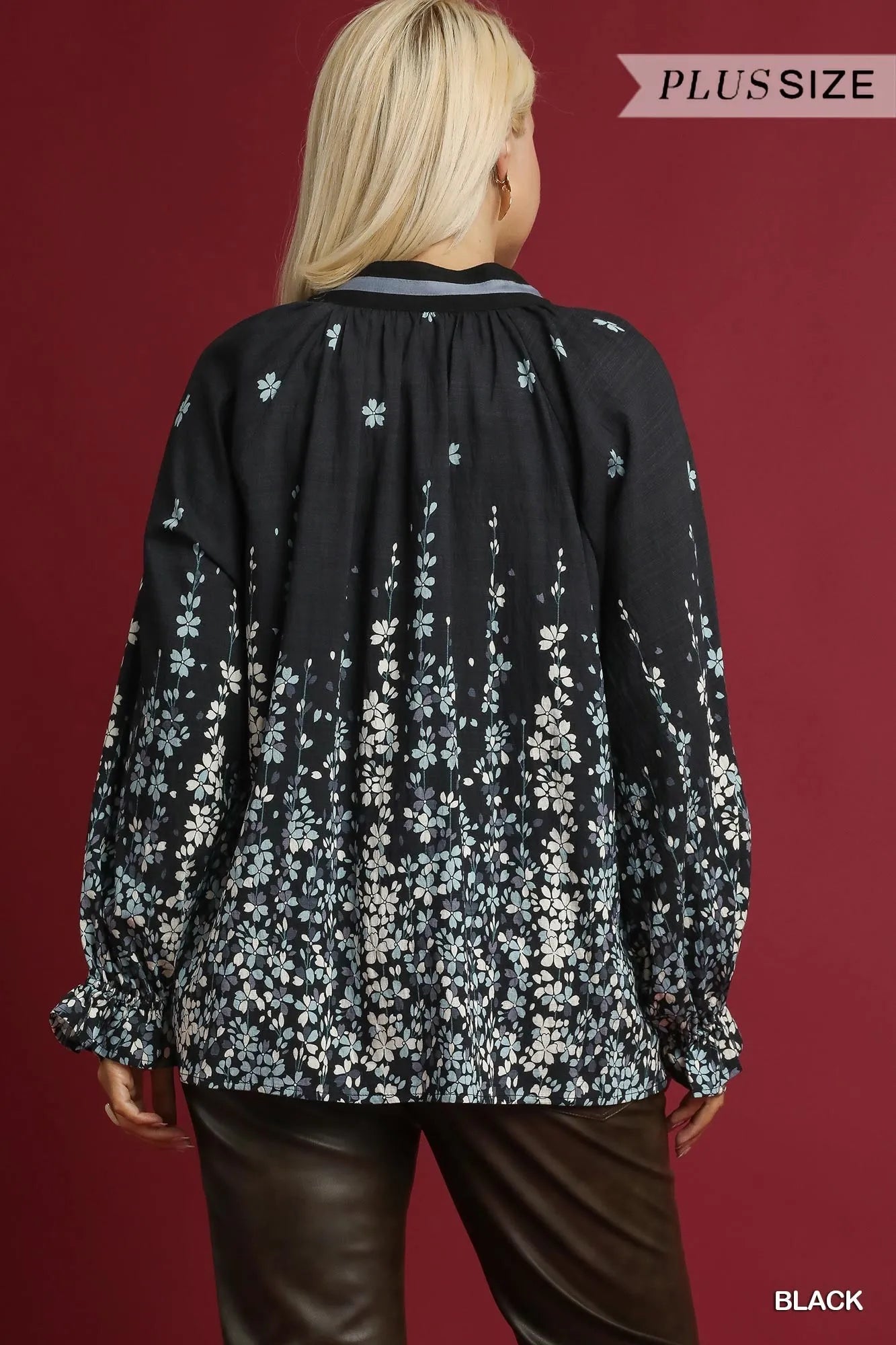 Trendsi Umgee Full Size Floral Vine Print Blouse with Balloon Sleeves Plus Size