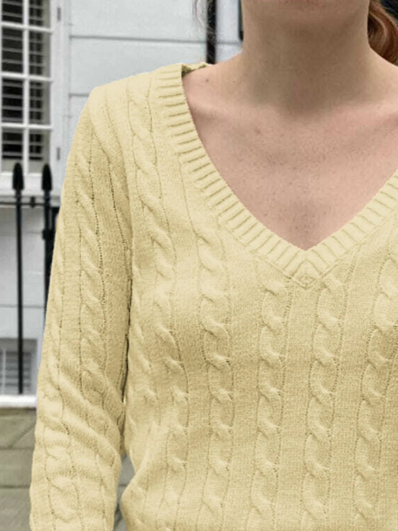 Trendsi Cable Knit V-Neck Sweater
