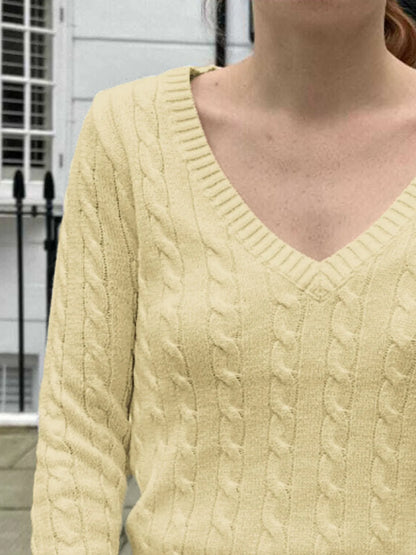 Trendsi Cable Knit V-Neck Sweater