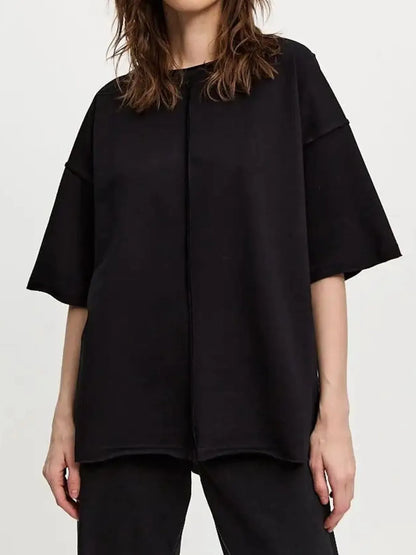 Trendsi Round Neck Half Sleeve T-Shirt Black