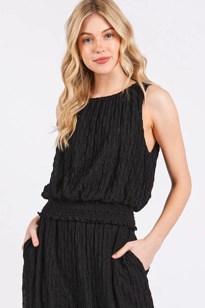 Mittoshop Textured Stretchy Crop Tank and Pants Set Easy Apparels