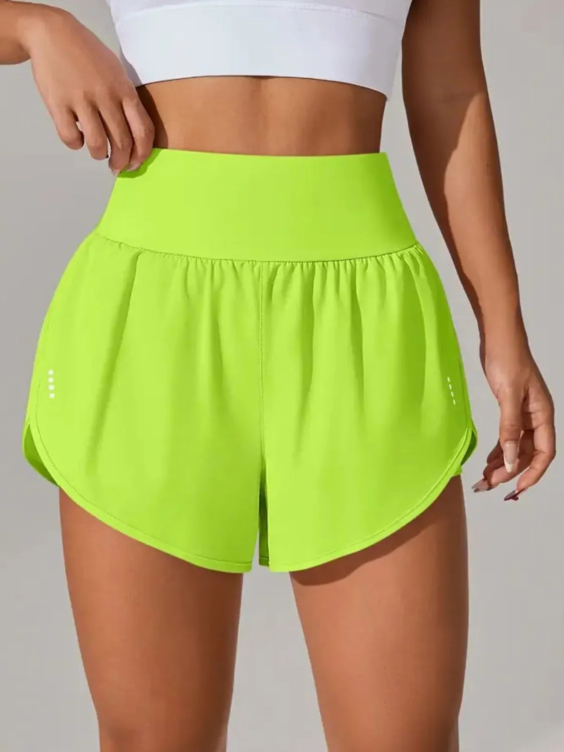 Pocketed High Waist Active Shorts Neon Green Easy Apparels
