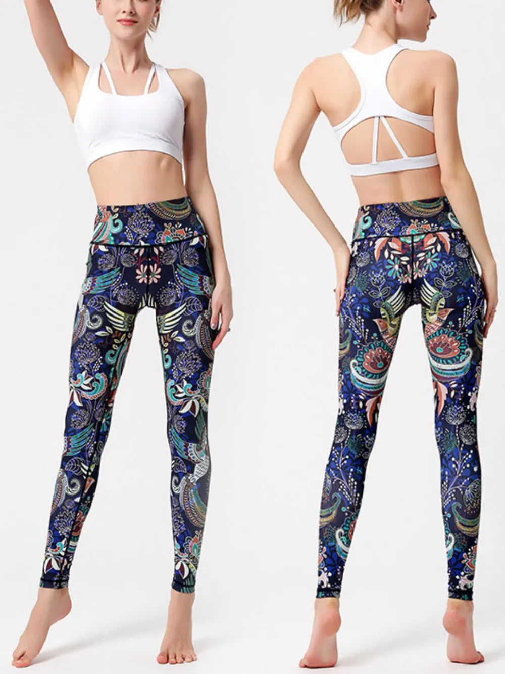 Printed High Waist Active Leggings Easy Apparels