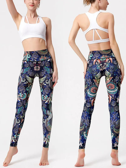 Printed High Waist Active Leggings Easy Apparels