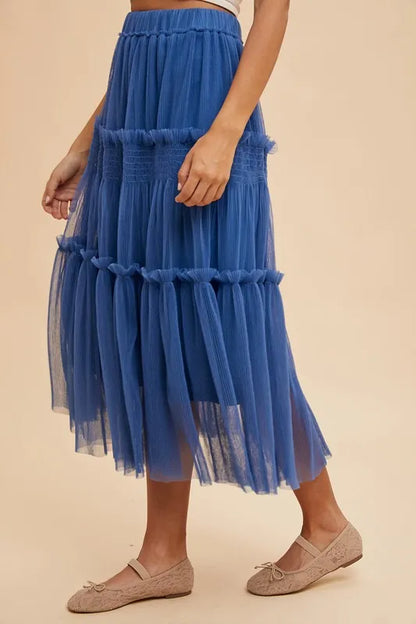 Annie Wear Tulle Tiered Midi Skirt Easy Apparels