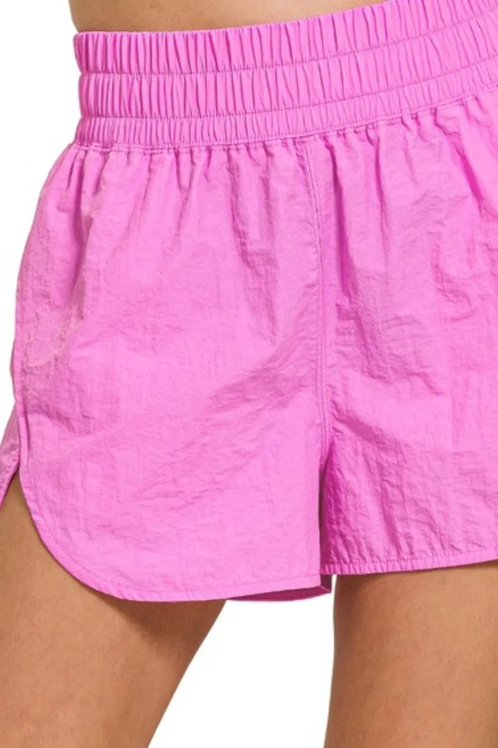 Zenana Windbreaker Smocked Waistband Running Shorts Easy Apparels