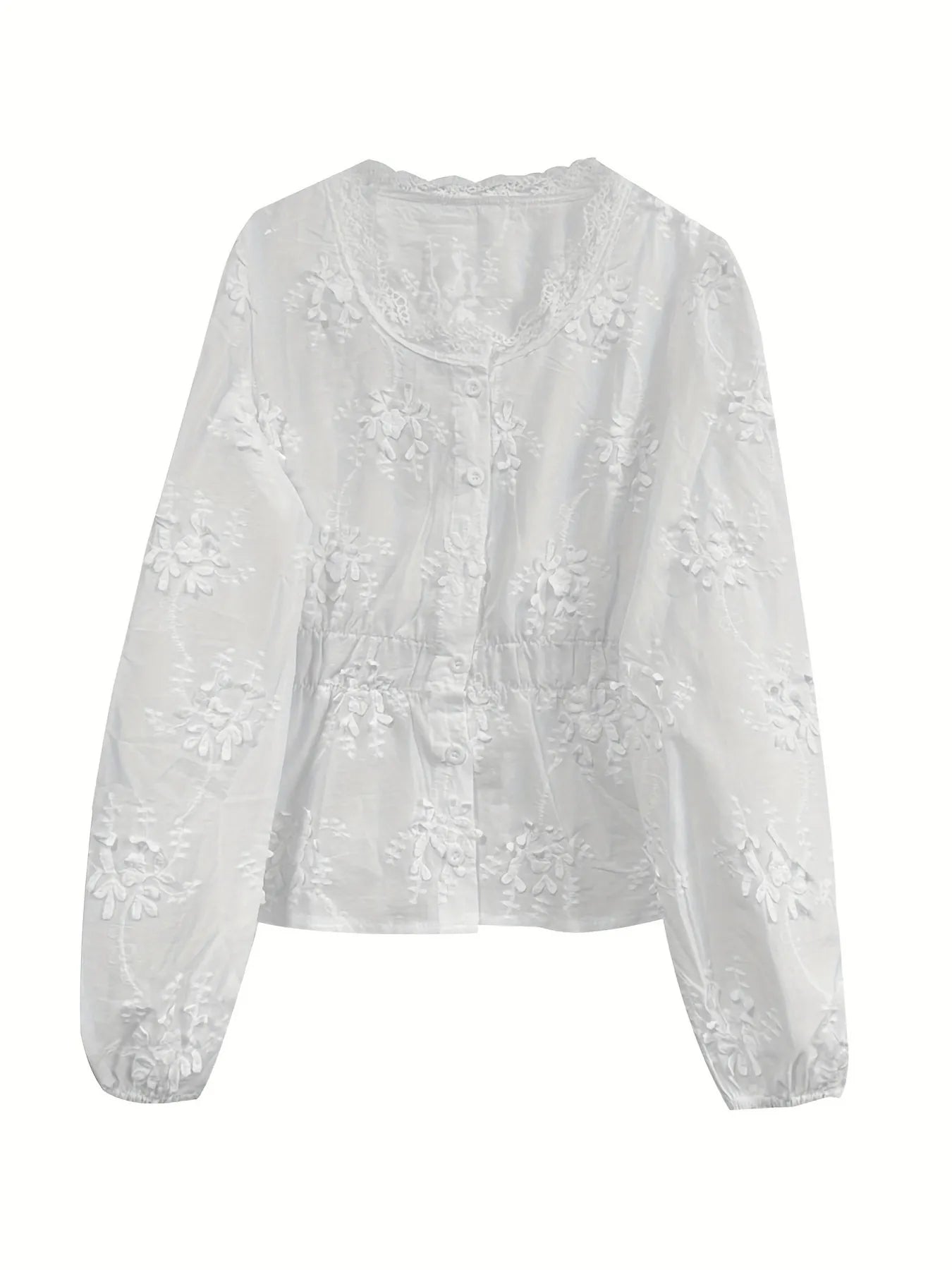 Trendsi Lace Detail Button Up Shirt