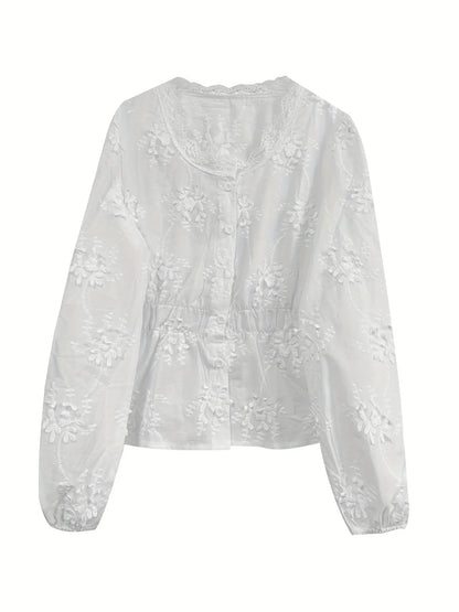 Trendsi Lace Detail Button Up Shirt