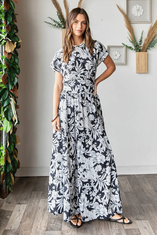 Mittoshop Tropical Print Top and Skirt Set BLACK Easy Apparels