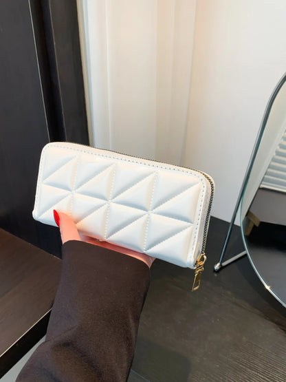 PU Leather Solid Color Wallet White One Size Easy Apparels