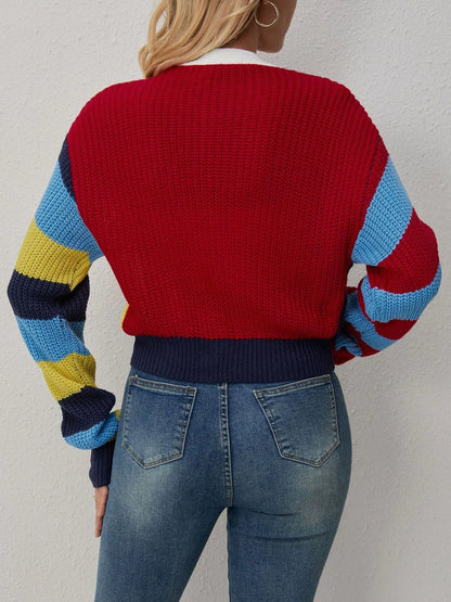 Color Block Long Sleeve Cardigan Easy Apparels