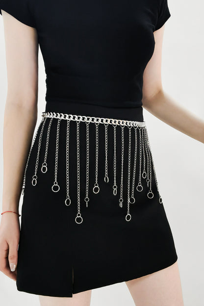 Fringe Chain Alloy Belt Silver One Size Easy Apparels