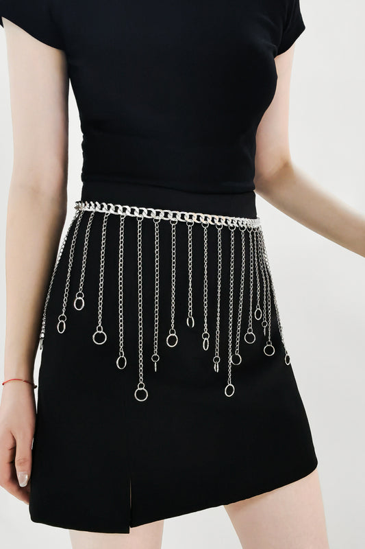 Fringe Chain Alloy Belt Silver One Size Easy Apparels