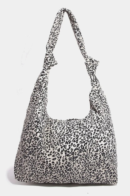 Fame Leopard Knotted Strap Shoulder Bag Ivory One Size Easy Apparels