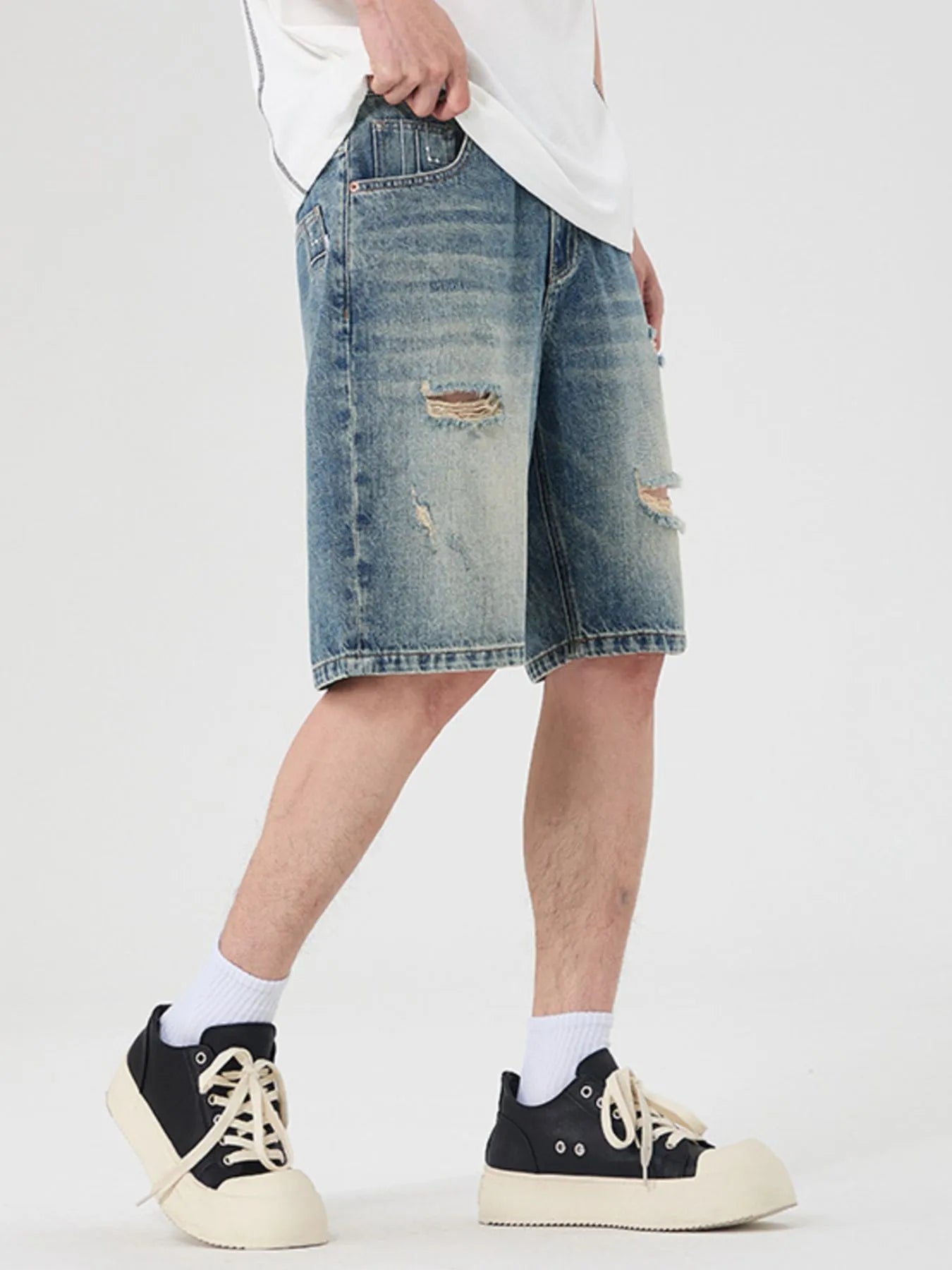 Men's Distressed Wide Leg Denim Shorts Easy Apparels