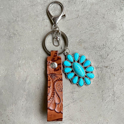 Turquoise Genuine Leather Key Chain Style D One Size Easy Apparels