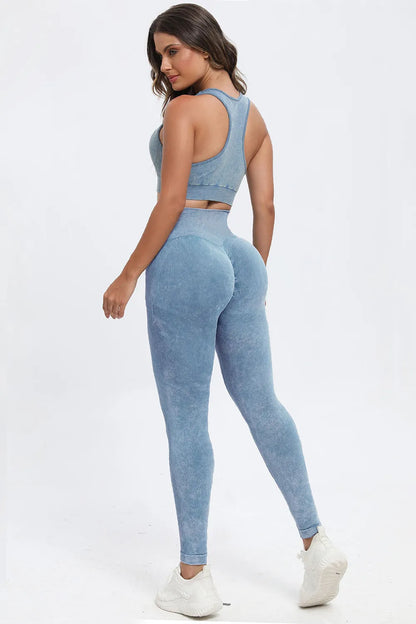 3 Piece Washed Square Neck Wide Strap Active Set Easy Apparels